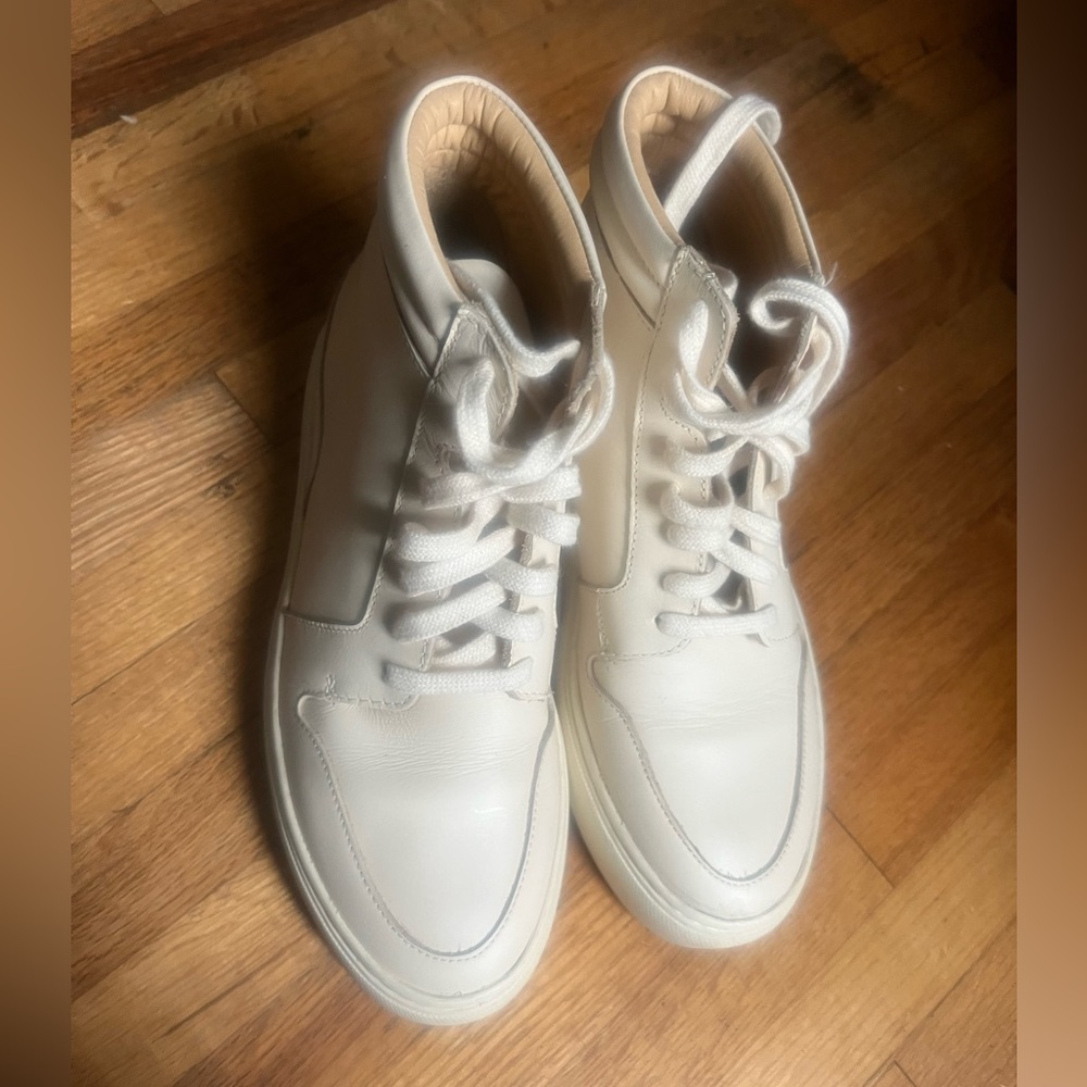 Nisolo Reina High Top Sneaker Bone White Womens Size 7 Mexico Leather Upper - Picture 2 of 7